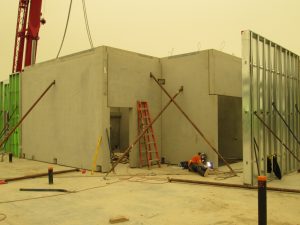 Precast shear wall installation by Lafarge Precast Edmonton AB