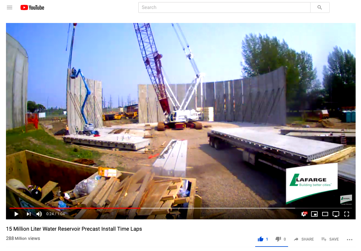 15 million liter precast water tank lafarge edmonton concrete panels crane hoisting construction tiltup