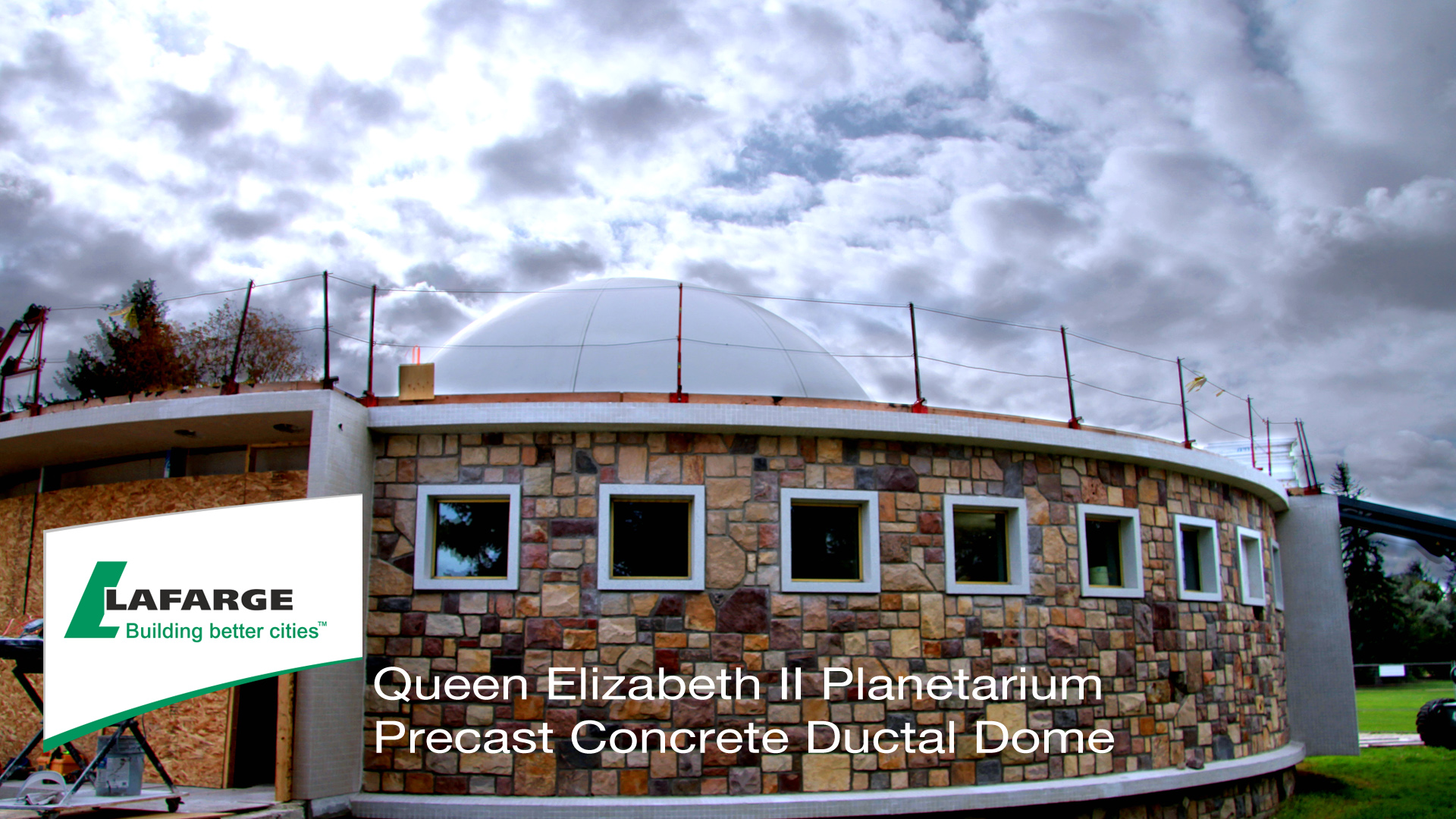 Lafarge Precast Edmonton UHPC Ductal Erection Crane Telus World of Science Chandos City of Edmonton Precast Concrete Dome Queen Elizabeth II Planetarium