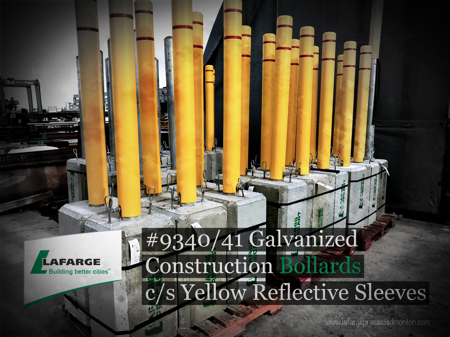 9340/41 Construction bollards Lafarge Precast Edmonton Concrete Products utility yellow reflective