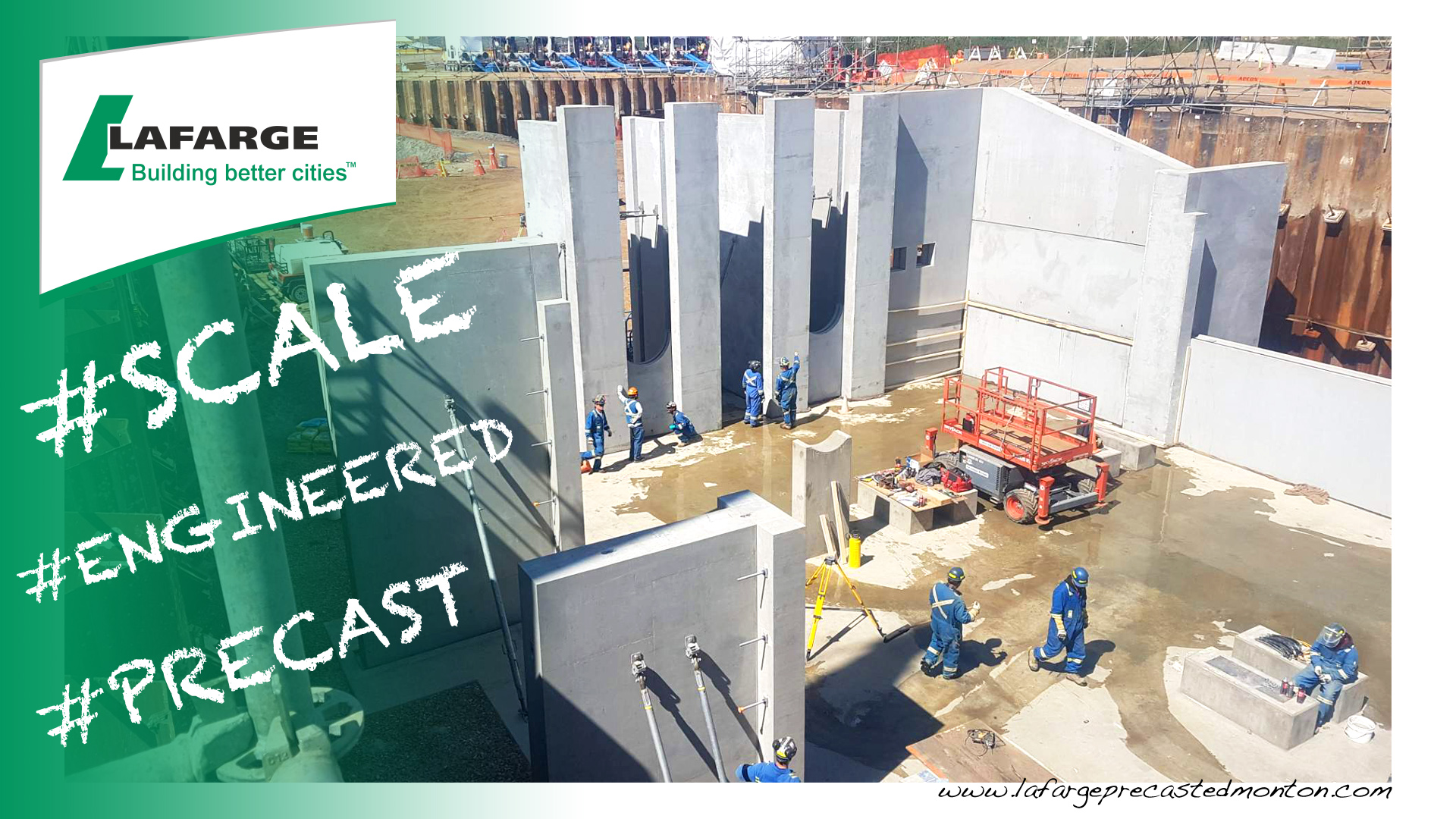 Lafarge Precast Edmonton designed and manufactured raw water tank June 2019 precast concrete walls pre-fab fast installation erection